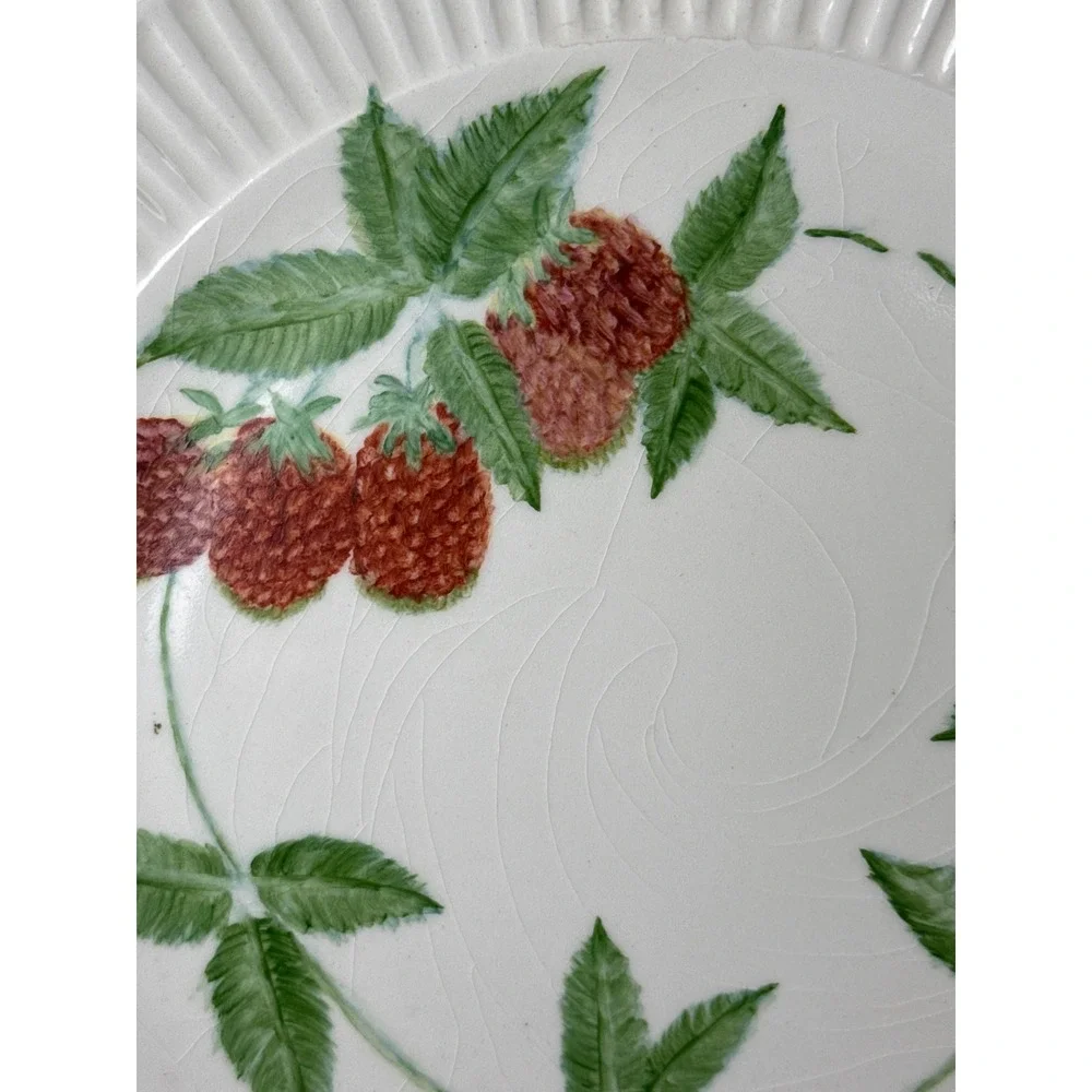 Vintage Hand Painted Raspberry Ceramic Decorative Plate Fluted Rim 8.25 Inch